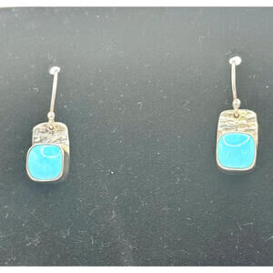 950 Sterling Silver Square Style Sleeping Beauty Turquoise Earrings Set
